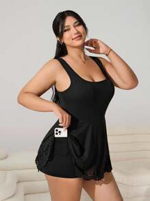 Solflare Bộ đồ liền thân hở viền đen cỡ lớn thường ngày - màu đen - Xem 5