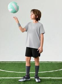 JNSQ Back To School Tween Boy Outdoor Professional Sports T-Shirt And Shorts Set, Children Elastic Waist Outdoor 3M Reflective Print Workmanship Professional Outdoor Sports T-Shirt And Shorts Set - Multicolor - View 5