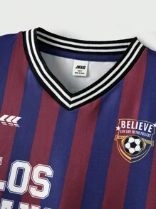 JNSQ 返校青少年男孩户外运动宽松 T 恤和短裤套装，儿童 V 领趣味字母印花超大针织 T 恤和短裤套装，秋季 - 彩色 - 查看 5