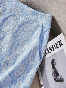 SHEIN Clasi Elegantes romantisches blaues Spitzenkleid aus Composite-Gewebe, entworfen für tägliche Fahrten, Dates, Einkaufen, Ausflüge und andere Anlässe, Frühling/Sommer - Blau - Übersicht 6