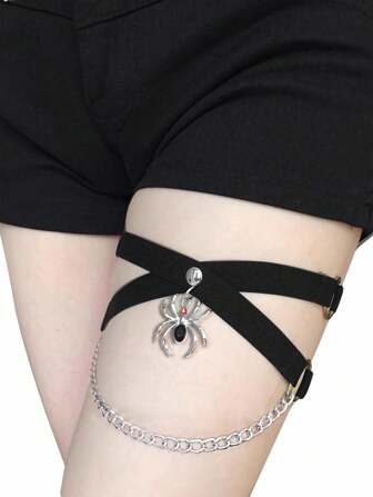 Grunge Punk 1pc Gothic Subculture Spider Chain Leg Harness, Elastic Criss-Cross Leg Strap, Baddie Sweet Punk Niche Leg Chain Accessory