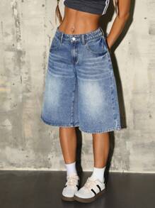 SHEIN ICON Plus Size Women Summer Street-Style Denim Shorts