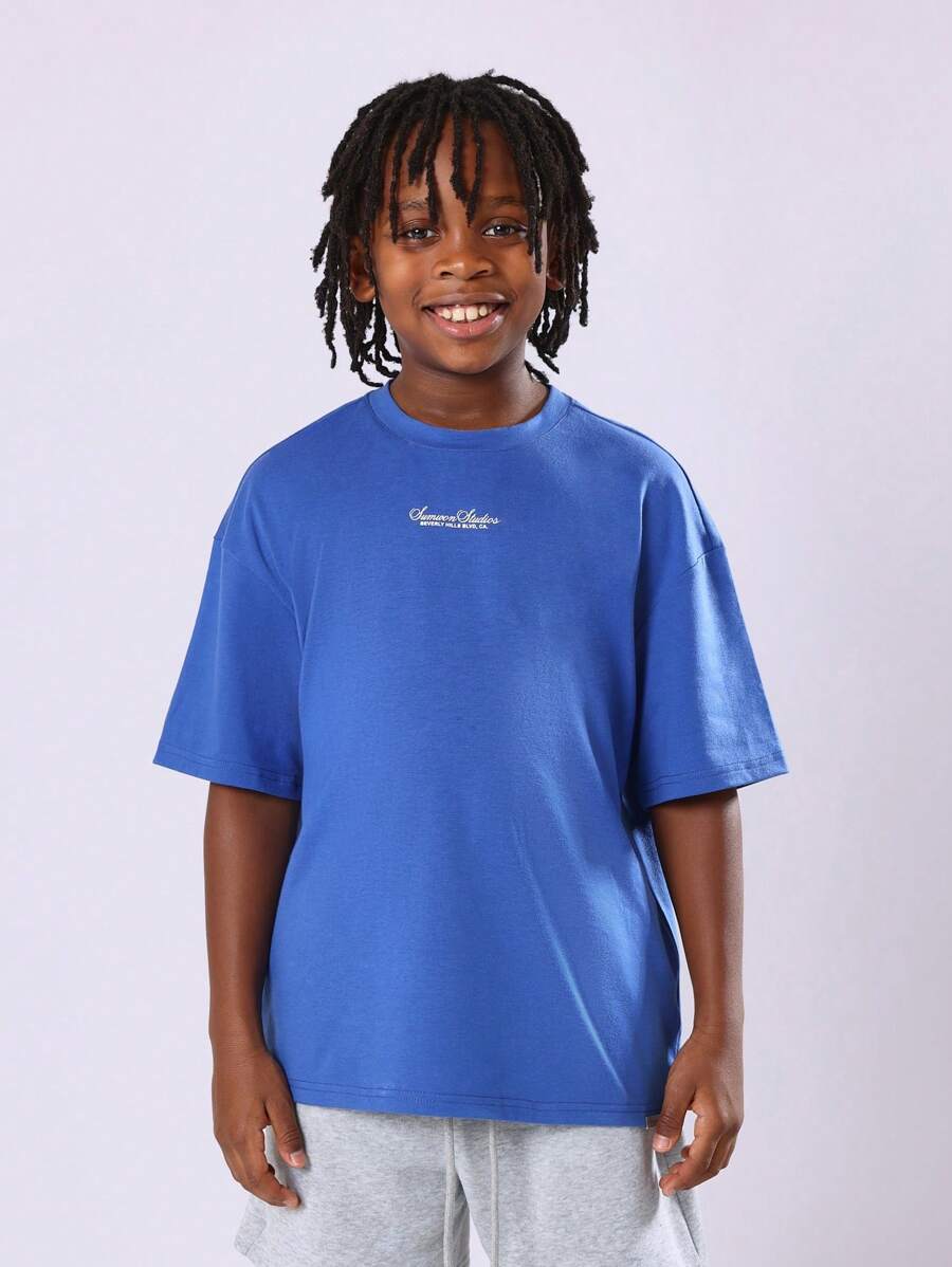 SUMWON T-shirt décontracté surdimensionné Samicon Studios Beverly Hills avec logo imprimé. Vêtement essentiel de mode pour jeunes garçons, style streetwear, confort quotidien pour ados