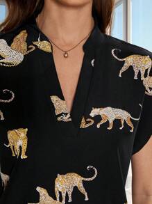 SHEIN Clasi Women's Animal Print V Neck Batwing Sleeve Summer Blouse - Multicolor - View 6