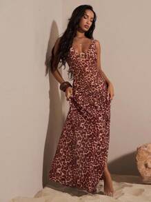 Opulessa Knitted Mesh Printed Women's Dress Animal Print Dress