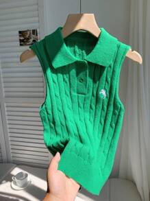 Comfortcana 女士休闲针织无袖上衣，绿色 - 綠色 - 查看 7