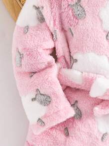 Cozy Pixies 少女心形图案保暖内衬连帽长袖系腰毛绒睡袍睡衣