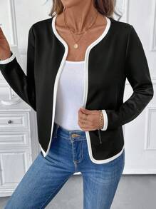 SHEIN Clasi Women's Casual Versatile Contrast Color Trim Lightweight Jacket In Fall/Winter - Black - View 1