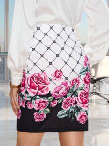 SHEIN Clasi High Waist Floral Print Bodycon Skirt - Multicolor - View 2
