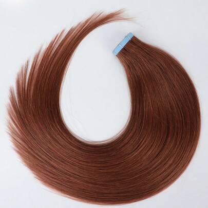 20pcs Straight Tape In 100% Human Hair Extension For Salon Silky Seamless Invisible Natural Dark Brown For Thin Hair Woman Natural Look Top Quality Reddish Brown Color Tape In Hair Tape Ins Hair Extensions Halloween Costumes