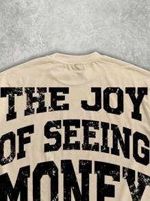 Manfinity EMRG 男士休闲街头风格字母与肖像图案宽松 T 恤，夏季 - 卡其色 - 查看 3