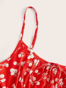 SHEIN EZwear Váy ôm sát bodycon mini dệt kim màu đỏ gợi cảm có dây đeo mảnh, mùa hè - Đỏ - Xem 3