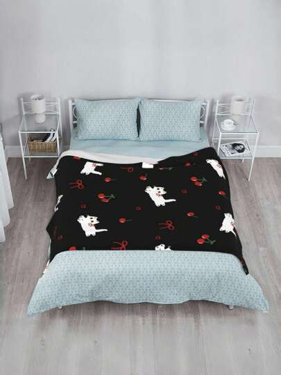 Kawaii 1pc Flannel Printed Throw Blanket. It's Soft And Delicate, Featuring A Cute Cat Prints. It Can Be Used As A Bed Cover, Sofa Throw, Outdoor Blanket, Bedroom Blanket, Office Cover, Or Student Blanket.