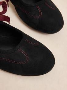Women's New Black Round Toe Flat Shoes, Elastic Leather Fashion Ballet Flats, Comfortable Non-Slip Outsole Suitable For Outdoor, Daily Commute, Spring/Summer For Christmas - Black - View 10