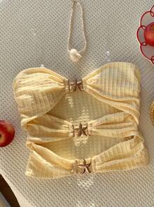 Comfortcana Yellow Knit Starfish Decor Hollow-Out Bandeau Top - Yellow - View 1