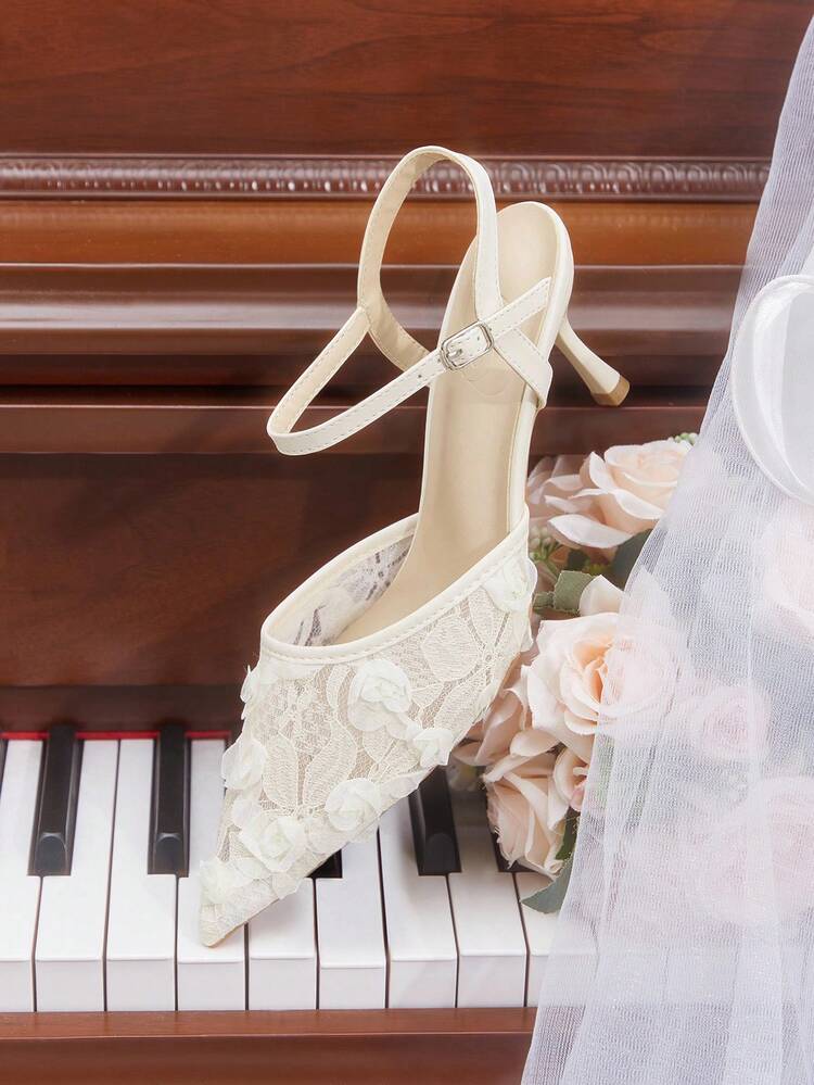 CUCCOO HITCHD Women's Pointed Toe Satin Rose Flower Stiletto Heel Elegant Romantic Comfortable Beige High Heels, Suitable For Formal Occasions, Weddings, Parties, Dates, Christmas, Thanksgiving, Birthdays