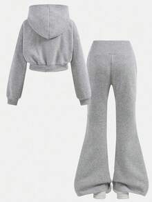 Girlism Tween Girls Knit Hooded Zip-Up Sweatshirt And Sweatpants Set, Casual Loungewear, Autumn/Winter Fall