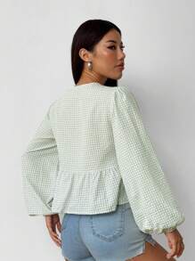 SHEIN EZwear 格子休闲简约大码衬衫 - 薄荷綠 - 查看 2