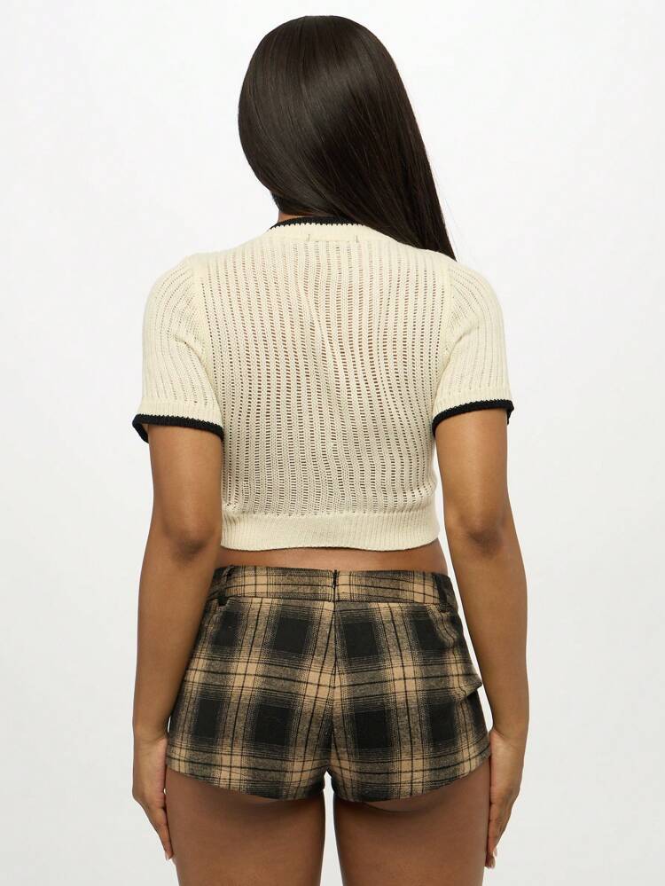 SUMWON WOMEN Ribbed Knit Crop Top With Contrast Trim