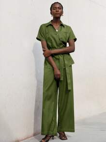 Aveloria Modichic 2pcs Casual Lace-Up Waist Tie Suit