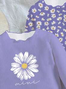 SHEIN 4 piezas/set de camiseta de manga larga con estampado floral para recién nacidos, estilo casual y minimalista, adecuado para el verano - Multicolor - Ver 3