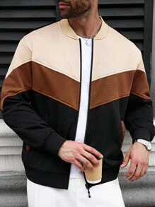 Manfinity Homme 男士长袖撞色户外防风夹克，拉链设计，常规版型，适合秋冬季运动休闲穿着，兼具运动与户外休闲风格，尽显复古绅士风范。 - 彩色 - 查看 5