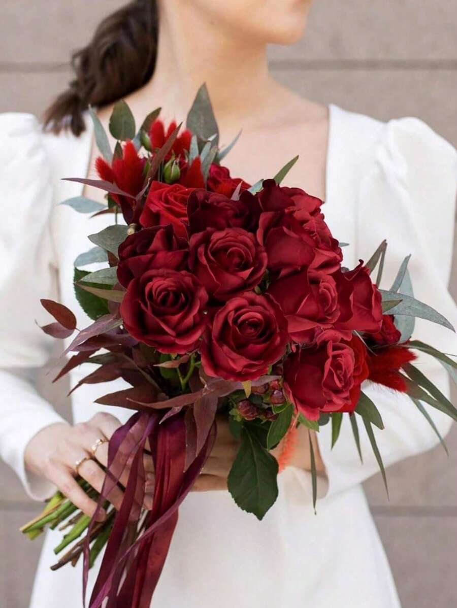1/5/10/12PCS Wine Red Home Decoration Artificial Roses Table Decoration Bedroom Decoration Flowers Valentine's Day Bouquets Wedding Decorations Bride's Hand Bouquets Wrist Flowers Corsage Materials Home Restaurant Bedroom Vase Decoration Bouquets DIY Birthday Party Cake Materials Valentine's Day New Year Gift Materials Shooting Props Vase Decoration New Year Decoration Outdoor Garden Decoration - Burgundy - View 1