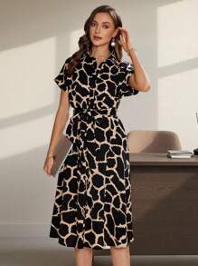 SHEIN Clasi Allover Print Belted Shirt Dress