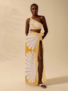 CAJUNI Women's Vacation Boho Yellow Shell Print Casual Beach Wrap Skirt Cover Up,Swimsuits,Swim Suits For Women,Cover Ups For Swimwear,Swim Cover Up Women,Bathing Suit Cover Up,Cover Up,Swimsuit Cover Up,Swim Cover Up,Beach Cover Up, Country Concert - Yellow - View 7
