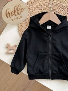 Baby Girl Solid Zip Up Hoodie,In Fall/Winter - Black - View 3