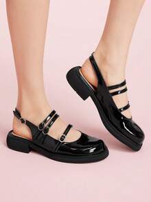 CUCCOO DOLLMOD 女士经典黑色玛丽珍带扣粗跟高跟鞋，优雅时尚，适合万圣节、圣诞节、感恩节 - 黑色 - 查看 4