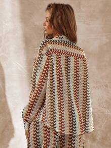 Musera Resort Textured Patterned Oversized Long Sleeve Shirt Boho Ibiza Cute Sexy Vacation Summer Beach Swimwear Cover Up Hot Skin