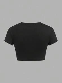 SHEIN BASICS Bộ 4 áo thun nữ cổ tròn tay ngắn màu trơn đơn giản ôm sát - Nhiều màu - Xem 3