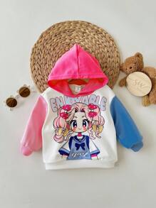 Sudadera con bloques de color y estampado de dibujos animados lindos para niñas bebés, otoño/invierno - Multicolor - Ver 4