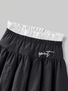 Ontre Váy thêu hoa cạp chun tương phản cho bé gái tuổi teen - Màu xám đen - Xem 3