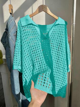 Comfortcana Blouse ample décontractée à manches courtes et style ajouré polyvalente pour femmes grande taille