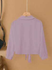 Franclia French Elegant Woven Turndown Collar Long Sleeve Tie-Front Cardigan, New Summer White Women Blouse Casual Outfits Spring Clothes For University Fall Cloth For Women - Purple - View 2