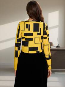 SHEIN Clasi Geo Print Open Front Crop Blazer In Fall/Winter - Multicolor - View 2