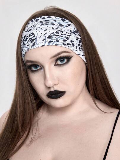 Grunge Punk 1pc Fashion Double Laser Glitter & Rhinestone Decor Wide Hairband, Lolita/Gyaru Style Leopard Print Elastic Headband, Casual Accessories