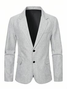 Manfinity Mode 男士休闲日常装缺口翻领单排扣西装外套 - 灰色 - 查看 5