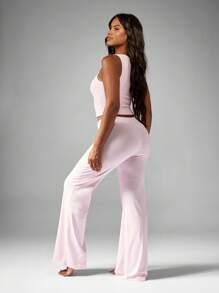 MISSGUIDED 弹力褶皱背心阔腿裤家居服睡衣套装休闲睡衣喇叭裤柔软舒适家居服室内休闲 - 粉色 - 查看 2