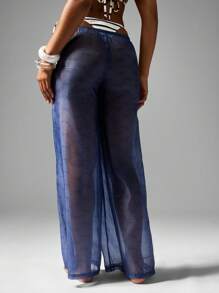 MISSGUIDED Pantalon ample couvre-plage, tenue de resort, pantalon palazzo léger pour les vacances d'été, tenue de plage, mode de festival, vêtement d'intérieur - Bleu azur - Voir 2