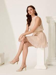 CUCCOO CHICEST Sandalias de tacón alto con punta puntiaguda y encaje de red para mujer, bombas beige sexy con tiras y sin espalda para fiestas/bodas