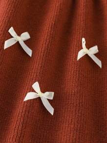 SHEIN Baby Girls' Bowknot Ruffle Hem 2 In 1 Knit Dress/Sweater, Autumn/Winter Brown Baby Girl Dress Vintage Style Fall - Beige - View 6