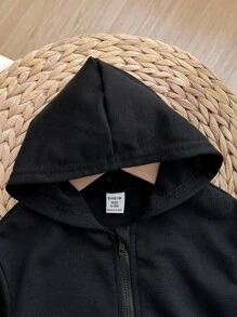 Baby Girl Solid Zip Up Hoodie,In Fall/Winter - Black - View 4