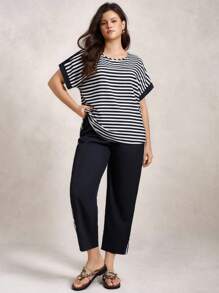 Zelara 大码秋季女装女士条纹印花上衣配裤子，两件套教师装女士服装套装旅行装机场装