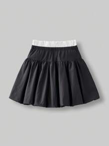 Ontre Váy thêu hoa cạp chun tương phản cho bé gái tuổi teen - Màu xám đen - Xem 2