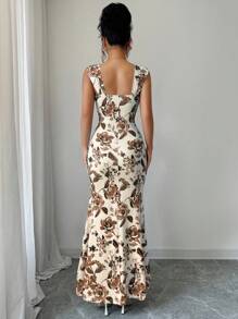 Elenzga 女士优雅夏日度假的无袖长裙 - 棕色 - 查看 2