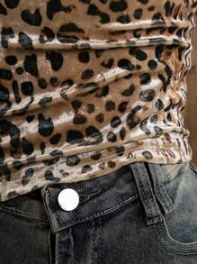 Muchica 女士休闲豹纹天鹅绒紧身抹胸，适合秋冬打底