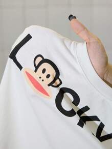 Paul Frank X ROMWE 女款韩流休闲字母猴子印花短款修身T恤，夏季 - 白色 - 查看 11